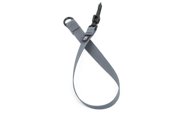 A 16-inch Northwest Sky (light grey) Key Strap with a snaphook at one end and an o-ring at the other.
